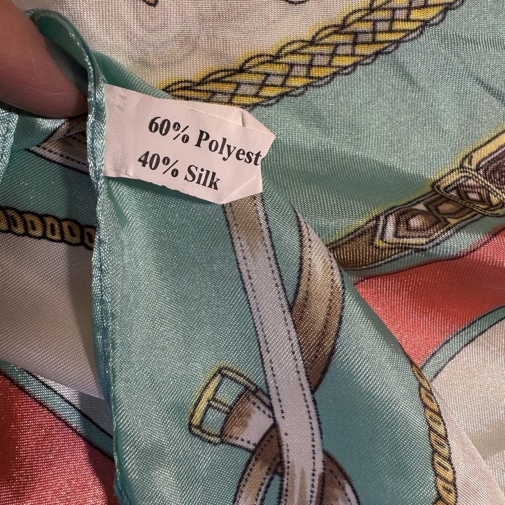 SCARF 23 x 23" EQUESTRIAN Riding Crops TEAL Poly Silk Blend - Picture 5 of 5